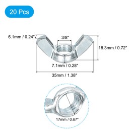 sourcing map 3/8"-16 Wing Nut 20 Pcs, Carbon Steel Butterfly Wing Nuts Fasteners Parts Hand Twist Tighten Wing Nuts for Machinery Electronic Equipment DIY, White