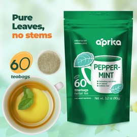 100% Pure Peppermint Tea - Only Mint Leaves without Stems, Peppermint Tea Bags, Caffeine-Free Peppermint Tea Bags, 60 count, by Aprika Life