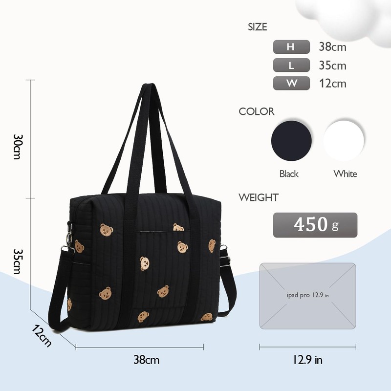 Shaelyka Super Cute Bear Embroidered Mother's Bag, Tote Bag, Ultra