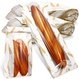 Affrolling 100 Pcs French Bread Bags Bulk with Window for Homemade, 18 x 6.5 x 2 Inch Long Paper Bags for French Bread for Bakery Storage Brown Kraft Loaf Biscuits Packaging(White Gold)