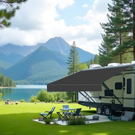 CYLAND RV Awning Fabric Replacement,18.5oz Outdoor Vinyl Camper Trailer Motorized Awning Replacement for Motorhome,Heavy Duty Weatherproof RV Canopy 16'(Fabric 15'2") Black