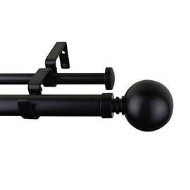 Meriville 1-Inch Diameter Ball Telescoping Double Window Treatment Curtain Rod, 28-Inch to 48-Inch, Black