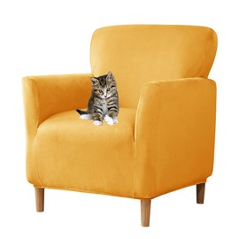 SONNACH Stretch Chair Covers with Arms 1-Piece Banquet Armchair Slipcover Velvet Mid Century Modern Armchair Slipcover Anti-Slip Furniture Protector for Living Room Friendly for Kids Pets (Yellow)
