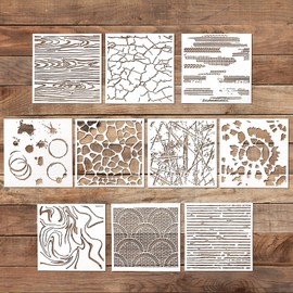 10pcs Stencils for Spray Painting, 6x6 inch Reusable DIY Stencils Wall Texture Stencils Multi Designs for Wood Canvas Paper Crafts, Home Decoration (Rustic Style)