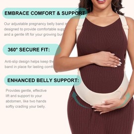 MAMODY Belly Bands For Pregnant Women Maternity Belt Pregnancy Belly Support Band Adjustable Pregnancy Belt with Back Brace Straps (Beige, Medium)