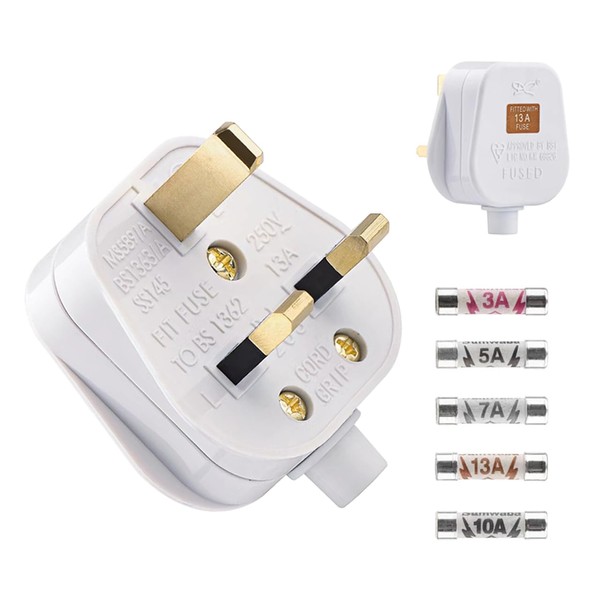 2 Pack 3 Pin Plug UK 13 Amp Plugs White