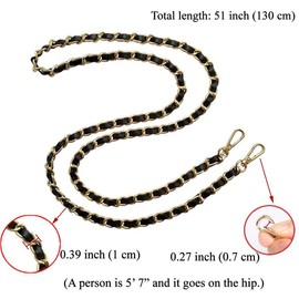 BEAULEGAN Purse Leather Chain Strap Replacement for Handbag Crossbody or Shoulder Bags, 130 cm Long (Black Silver)