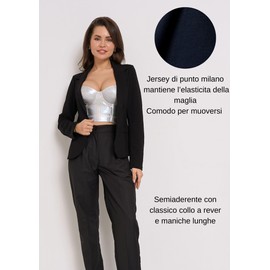 Ballandoro Blazer for Women, Jersey, Semi-Tailored Without Pockets, Business Outfit, Women's Cardigan for Trouser Suit, Festive, Elegant, Classic Design, black, M