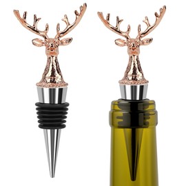 SHIDOW Deer Head Wine Stopper, Wine/Glass Bottle Stopper, Suitable for Holiday Parties, Weddings, Cute Wine Stopper Decorations, Exquisite Accessory Gifts for Wine Enthusiasts (2 Pcs Rose Gold)