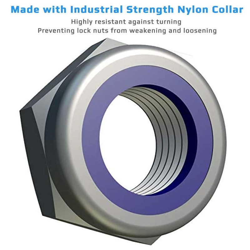 M8 Self-Locking Nuts (Pack of 10) Stainless Steel Hexagonal Stop