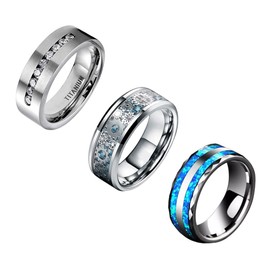 TUNGSTORY Stainless Steel Rings Set of 3 Cubic Zirconia Gear Opal Sticker Wedding Ring Sets for Men Women Comfort Fit Size 52-65, Stainless Steel, Cubic Zirconia
