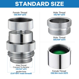 Sink Faucet to Garden Hose Adapter, 3/4" GHT Adapter Kit with Aerator