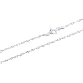 Gem Avenue Rhodium Plated Italian 925 Sterling Silver 1mm Singapore Chain 18 inch Long Necklace with Lobster Clasp