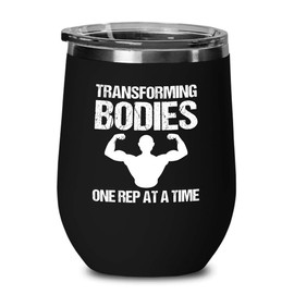 Personal Trainer Black Edition Wine Tumbler 12oz - Transforming Bodies - Fitness Instructor Workout Coach Exercise Lover Cardio Lover Gym Coach