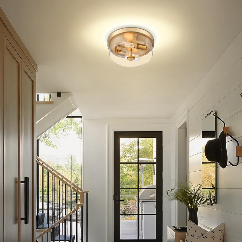 Luminzone Gold Flush Mount Ceiling Light, 2-Light Hallway Light Fixtures,