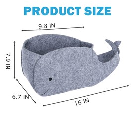 Aynaxcol Storage Basket Felt Storage Bin Whale Shaped Collapsible & Convenient Box Organizer with Carry Handles for Home Bedroom Closet Babies Nursery Toys (Small)