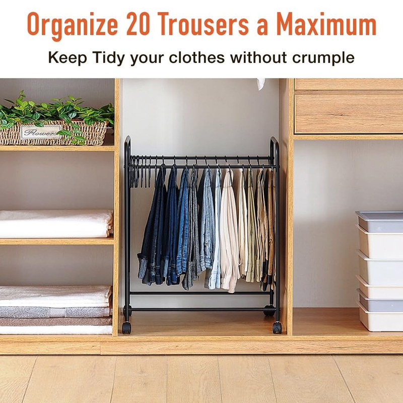 Japard Pants Rack Trolley Hangers Rolling Trouser Hanging Rack 360