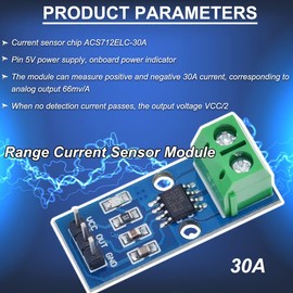 DAOKAI ACS712 30A Range Current Sensor Module Chip ACS712ELC-30A Hall Current Sensor Current Meter Module with Power Indicator Dupont Cable for Arduino (Pack of 5)