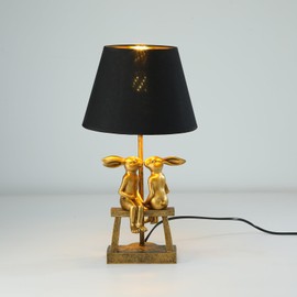 LAZHUG Kissing Bunny Lamp, H16in Gold Resin Rabbit Table Lamp, Valentine's Day Heartfelt Token, Energy Saving Night Light for Bedroom & Nightstand(Small Black Shade)