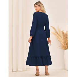 GRACE KARIN Maxi Dresses for Women 2025 Fall Tiered Dress Long Sleeve Elastic Waist Flowy Elegant Classy Dresses Navy Blue Size M Navy Blue Size M