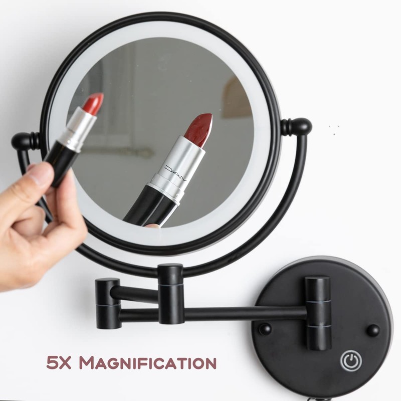 RECKODOR Hard Wired Make up Mirror Magnifying Lighted Black Wall