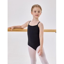 Mecceos Girls Camisole Ballet Leotard Bodysuits Dance Tops Adjustable Straps Cross Hollowed Out Back Undergarment, Black, 12-14 Years