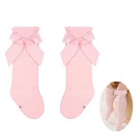 AOZUO Baby Knee High Socks, Bow Ruffle Socks Long Cotton Tube Stockings for Infant Toddlers Newborn Baby Girls Dress (US, Numeric, 6, 13.5, Regular, Pink)