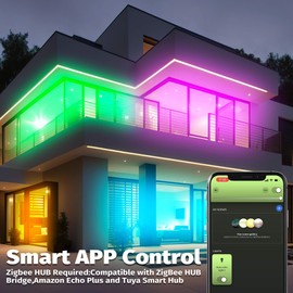 DC24V Smart ZigBee RGB COB LED Streifen 10m Kit kompatibler mit ZigBee Hub Bridge,Tuya Gateway und Echo Plus,APP/Alexa Sprachsteuerung Farbwechselnde Dimmbare RGB COB LED Strip Light