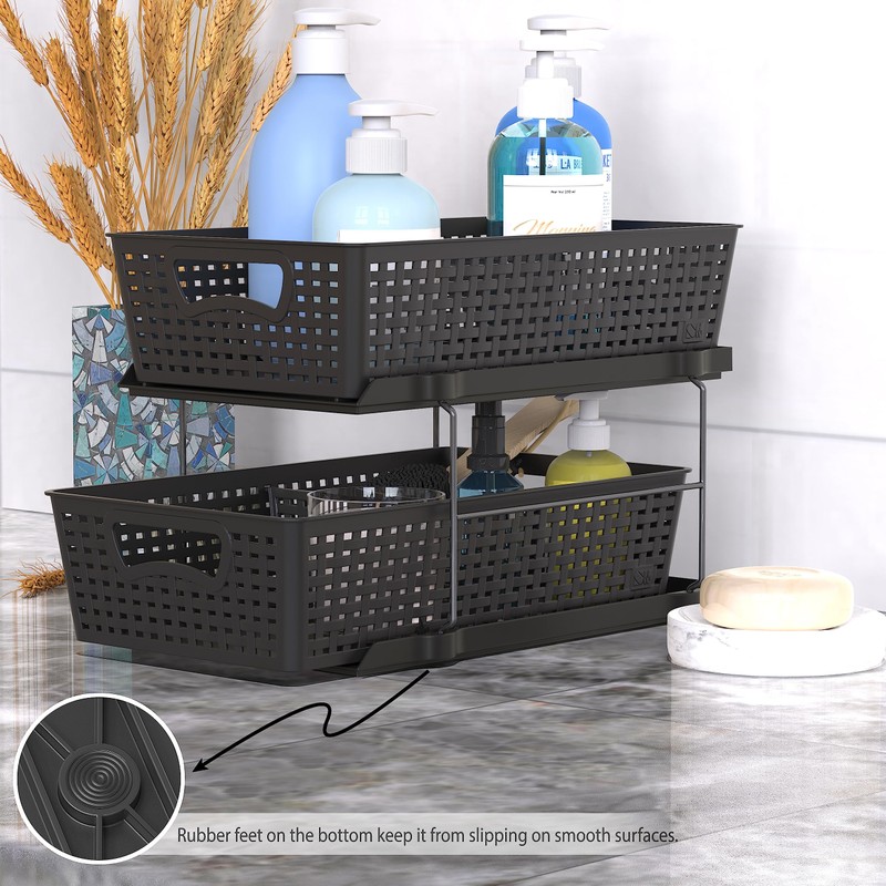 Simple Houseware 2 Tier Bathroom Organizer Tray Pull-Out Sliding Drawer/Under-Sink