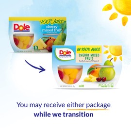 Dole Fruit Bowls Cherry Mixed Fruit in 100% Juice Snacks, 4oz 4 Total Cups, Gluten & Dairy Free, Bulk Lunch Snacks for Kids & Adults