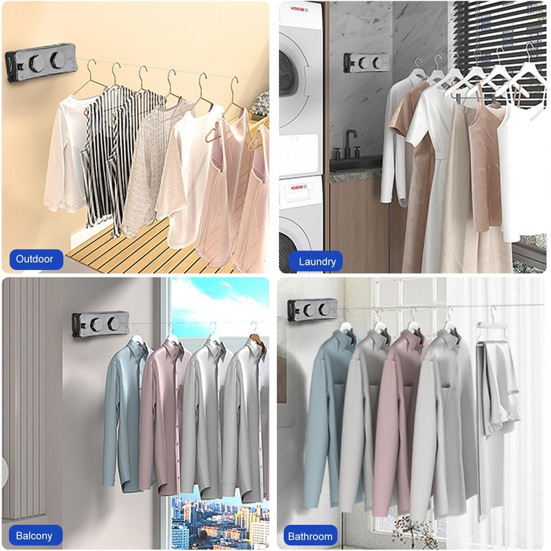 QHENS Clothes Line Balcony Extendable Wall Mounting, 2 x 5