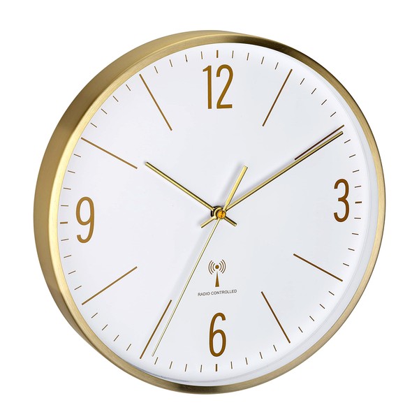 TFA Dostmann Analogue Radio-Controlled Wall Clock, 30 cm, Golden Metal