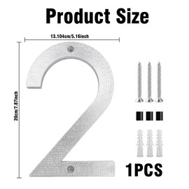 GAVIK 8 Inch 3D Floating House Number 2 - Modern Silver Address Number for Door Garden Mailbox Decoration