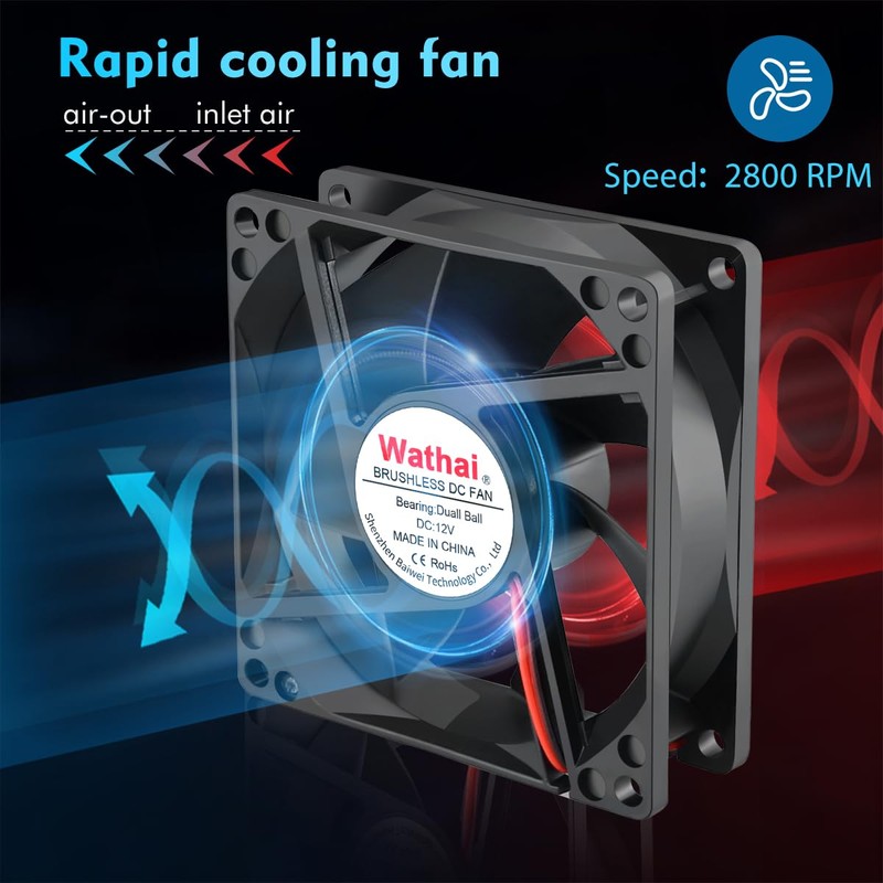 Wathai 80mm x 25mm DC Brushless Cooling Fan 12V 2Pin