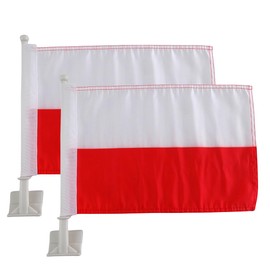 2 Pack Car Flags,Car Flag Poland Flag Outdoor with Polish Flag and Car Flag Pole, Car Logo Window Clip Can be Clipped to Most Windows 14 inch Flag Pole and 16 x 10 inch Double Sided Flag.