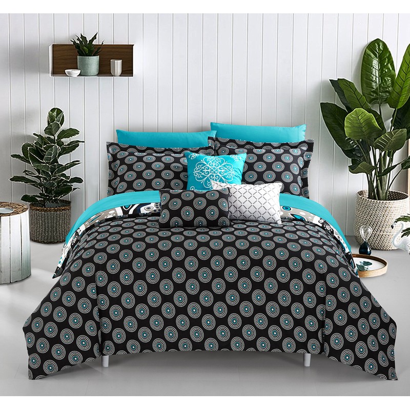 Chic Home Black Reversible Bed in a Bag Comforter Set,