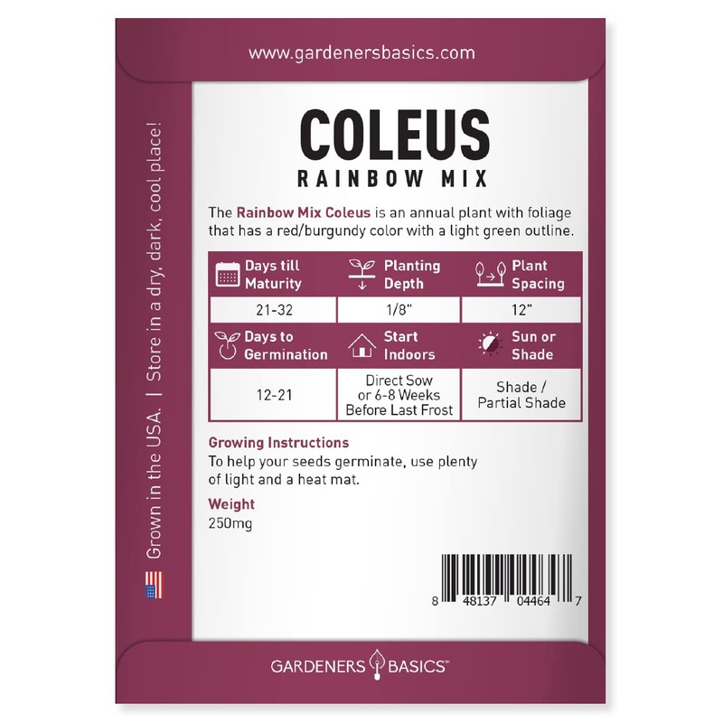 Coleus Seeds for Planting (Rainbow Mix) - Heirloom Non-GMO Shade