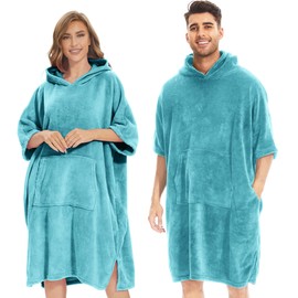 Alitifiy Changing Robe for Women Men, Changing Bath Robes Towelling with Pocket, Unisex Oversized Microfibre Changing Hooded Towel Surf Poncho with hood for Home, Sports Beach, Swimming (M, Green)