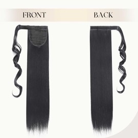 S-noilite 23" Long Straight Wrap around Ponytail Extensions Clip in Ponytail Hair Extensions Hairpiece for Women for Daily Use Dark Black