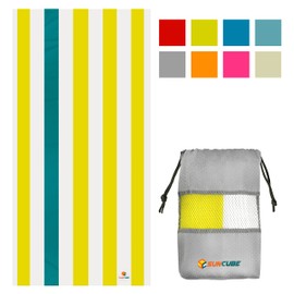 SUN CUBE Toalla de playa de microfibra, de secado rápido, sin arena, ligera, compacta para viajes, natación, deportes, camping, toalla resistente a la arena para adultos, color amarillo, 60 x 30