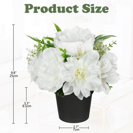 GnFlus White Artificial Flowers Small Fake Flowers in Vase Peonies Dahlia Tiger Lily Potted Silk Flower Arrangements Faux Plants & Flowers Home Bathroom Kitchen Table Centerpieces Desk Decor