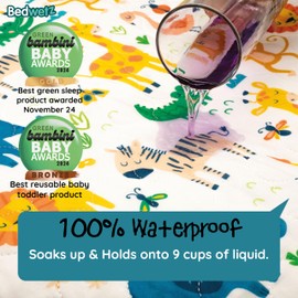 Bedwetz® Potty Training Bed Pads, 100% Waterproof Mattress Protector, Size 86cm x 91cm (plus tucks) for Single and Toddler Bed Wetting Sheets, Non Slip Mat, UK Brand, Zoo Design.