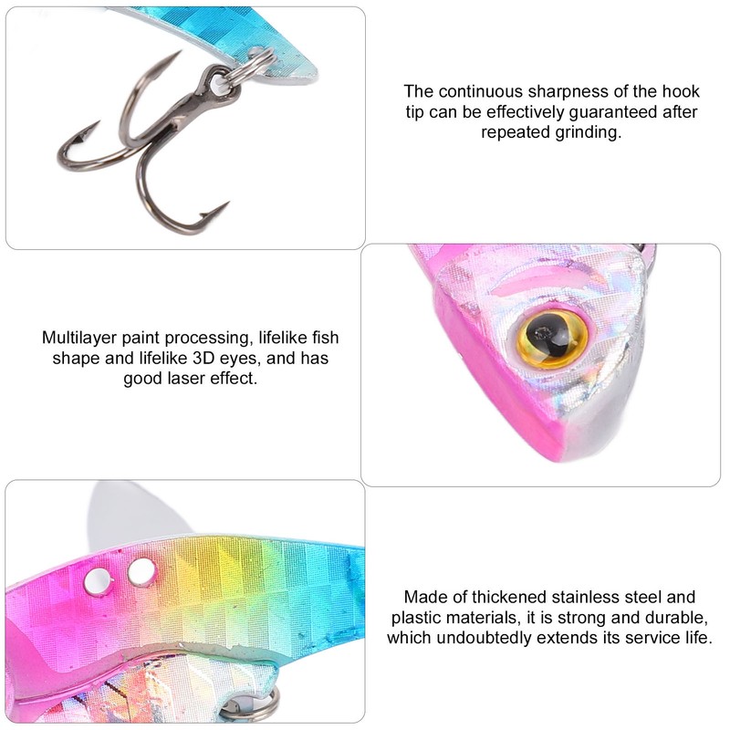 6pcs 5cm Metal Artificial Vib Fishing Lure Streamlined Design 3D