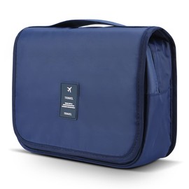 Mossio Hanging Toiletry Bag - Large Cosmetic Makeup Travel Organizer for Men & Women with Sturdy Hook (Dark Blue)