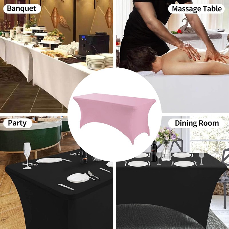 Stretchable Tablecloths,Pink Spandex Fitted Tablecover 6ft Washable Stretch Spandex Table