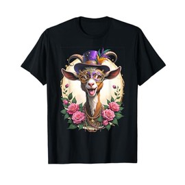 Mardi Gras Portrait Goat With Mask Farm Animal Goat Festival T-Shirt