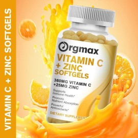 Orgmax Vitamin C Capsules with Zinc 25mg - for Immune Support,Skin Health,120 Capaules