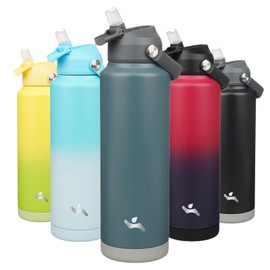 Konokyo Insulated Water Bottle with Straw Lid,40 oz Stainless Steel Vacuum Metal Bottle with Silicone Handle,Dark Gray