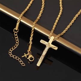 DS Christian Cross Necklace for Men Women-18K Gold Stainless Steel Crucifix Necklaces with Inspirational Bible Verse Religious Gift for Prayer Faith Jesus/God-Catholic Christian Pendant Jewelry-3