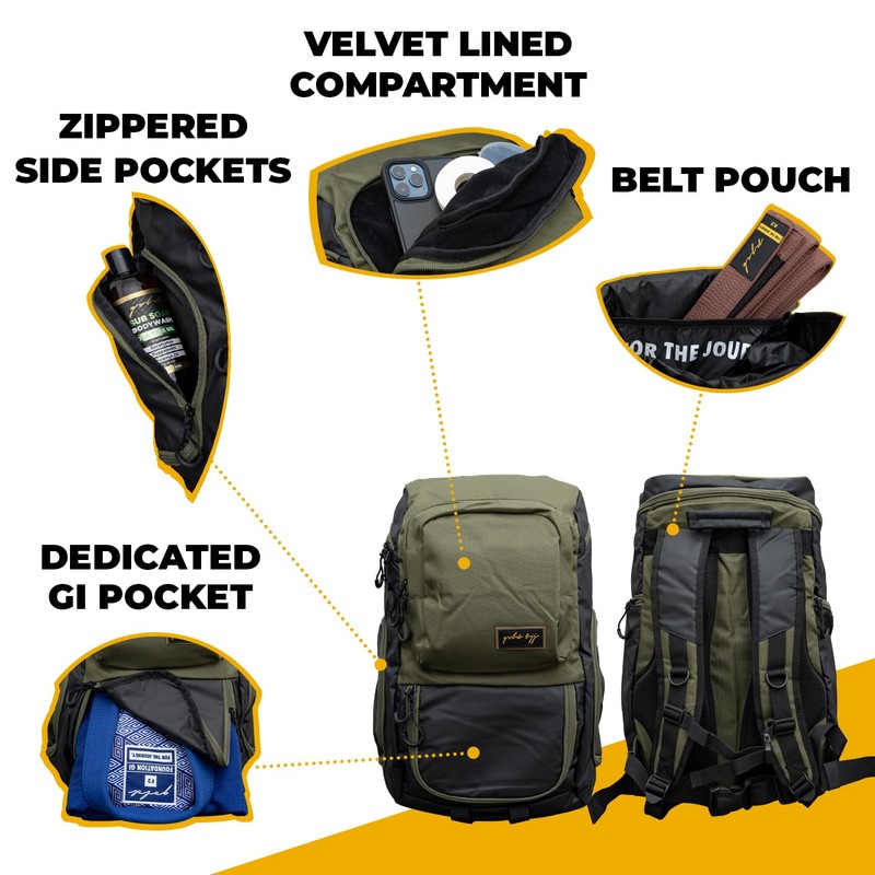 Gold BJJ Jiu Jitsu Backpack - Heavy Duty Gym Bag